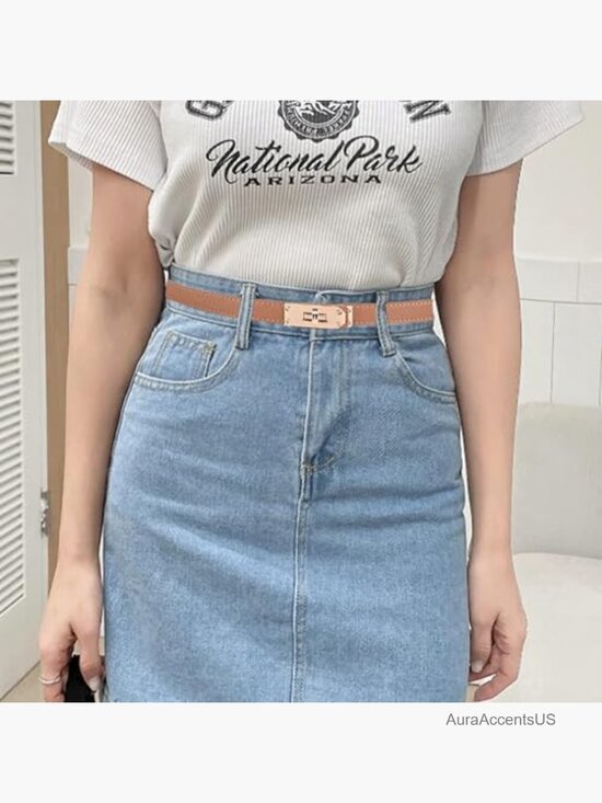 Adjustable Thin Leather Belt with Turn Lock Buckle main image 4